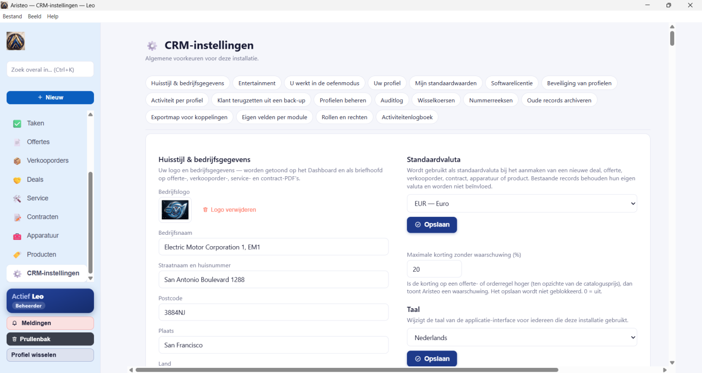 ARISTEO CRM SOFTWARE NEDERLAND , VOOR ZZP& MKB VOLLEDIG NEDERLANDSTALIG, LOKAAL GEINSTALLEERD, 14 SUPPORT MODULES