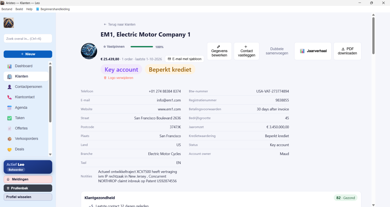 ARISTEO CRM SOFTWARE NEDERLAND , VOOR ZZP& MKB VOLLEDIG NEDERLANDSTALIG, LOKAAL GEINSTALLEERD, 14 SUPPORT MODULES