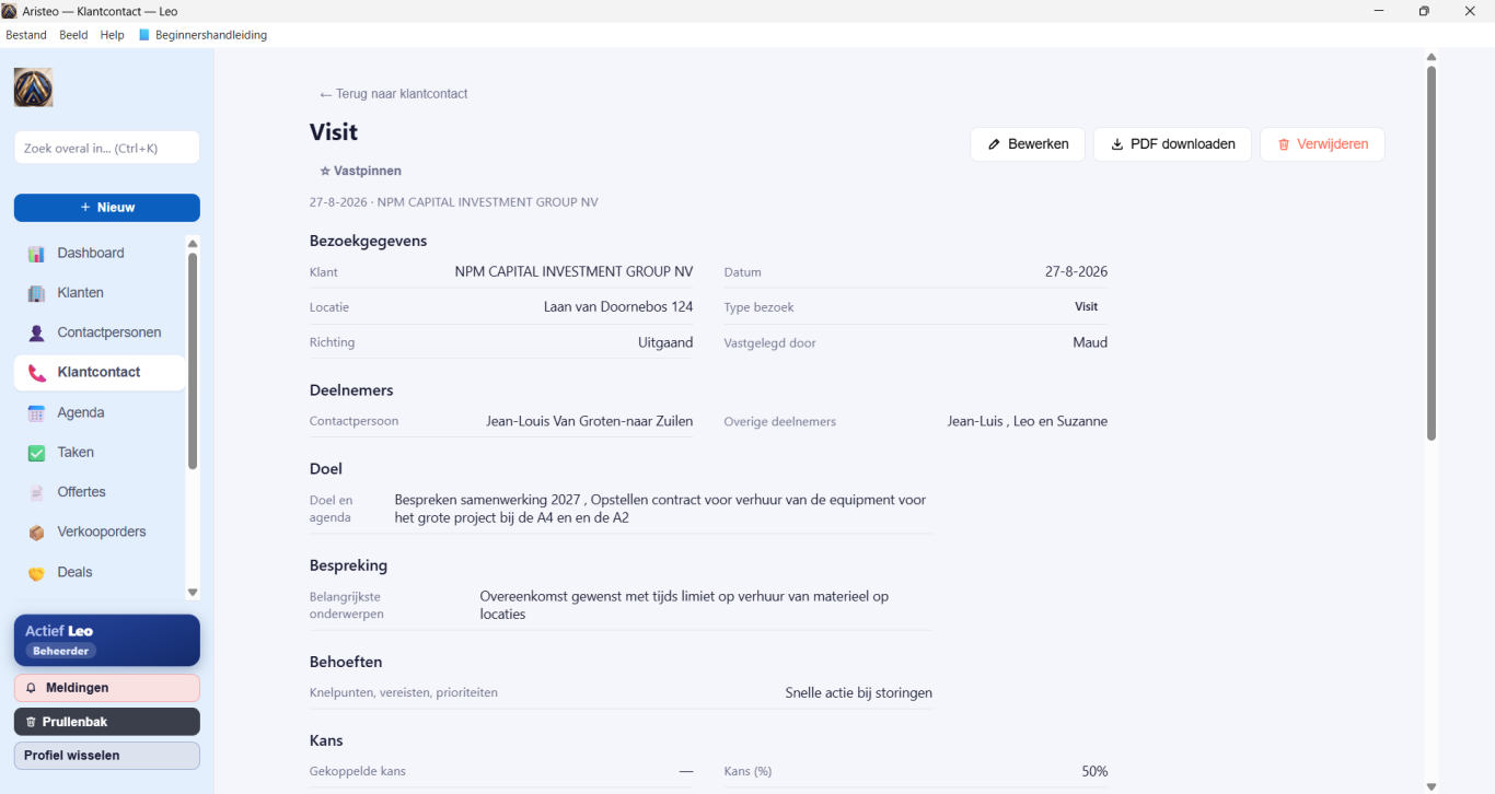 ARISTEO CRM SOFTWARE NEDERLAND , VOOR ZZP& MKB VOLLEDIG NEDERLANDSTALIG, LOKAAL GEINSTALLEERD, 14 SUPPORT MODULES