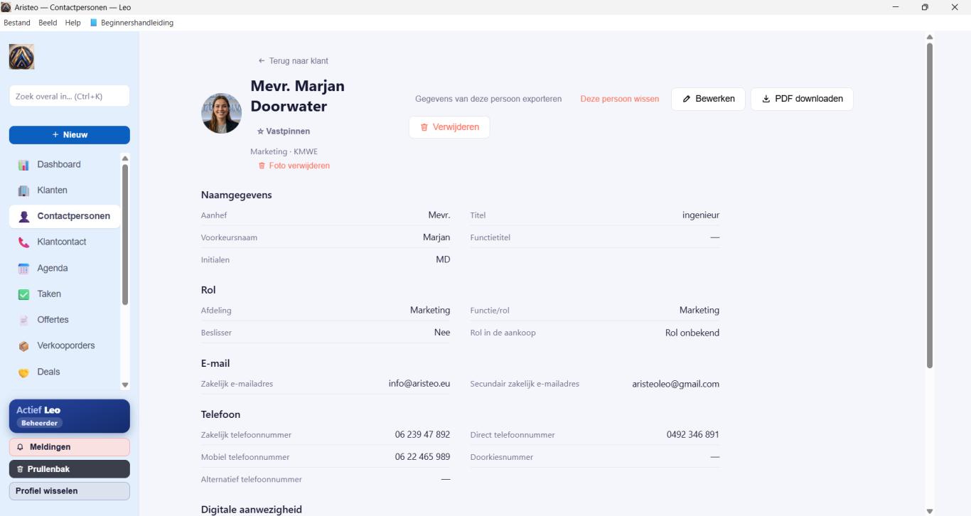 ARISTEO CRM SOFTWARE NEDERLAND , VOOR ZZP& MKB VOLLEDIG NEDERLANDSTALIG, LOKAAL GEINSTALLEERD, 14 SUPPORT MODULES
