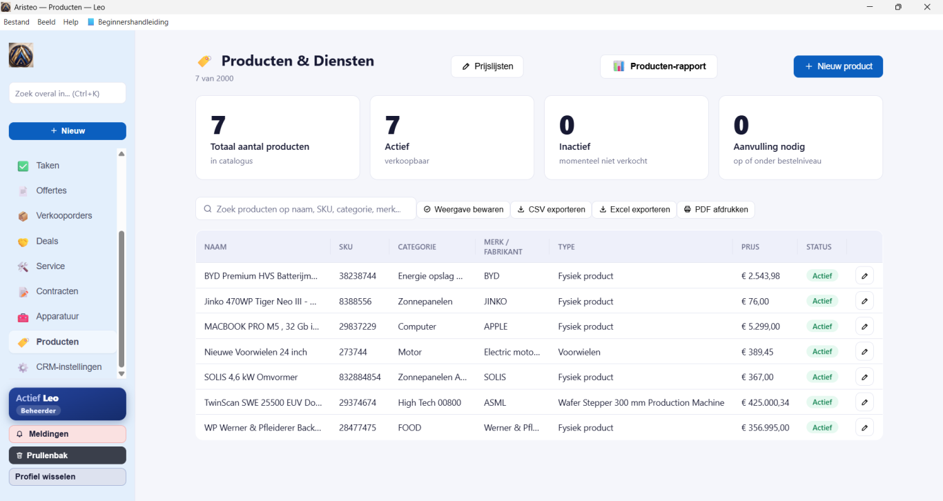 ARISTEO CRM SOFTWARE NEDERLAND , VOOR ZZP& MKB VOLLEDIG NEDERLANDSTALIG, LOKAAL GEINSTALLEERD, 14 SUPPORT MODULES