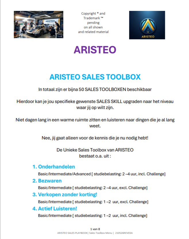 ARISTEO B2B SALES TRAINING NEDERLAND | 37 SALES TOOLBOX MODULES